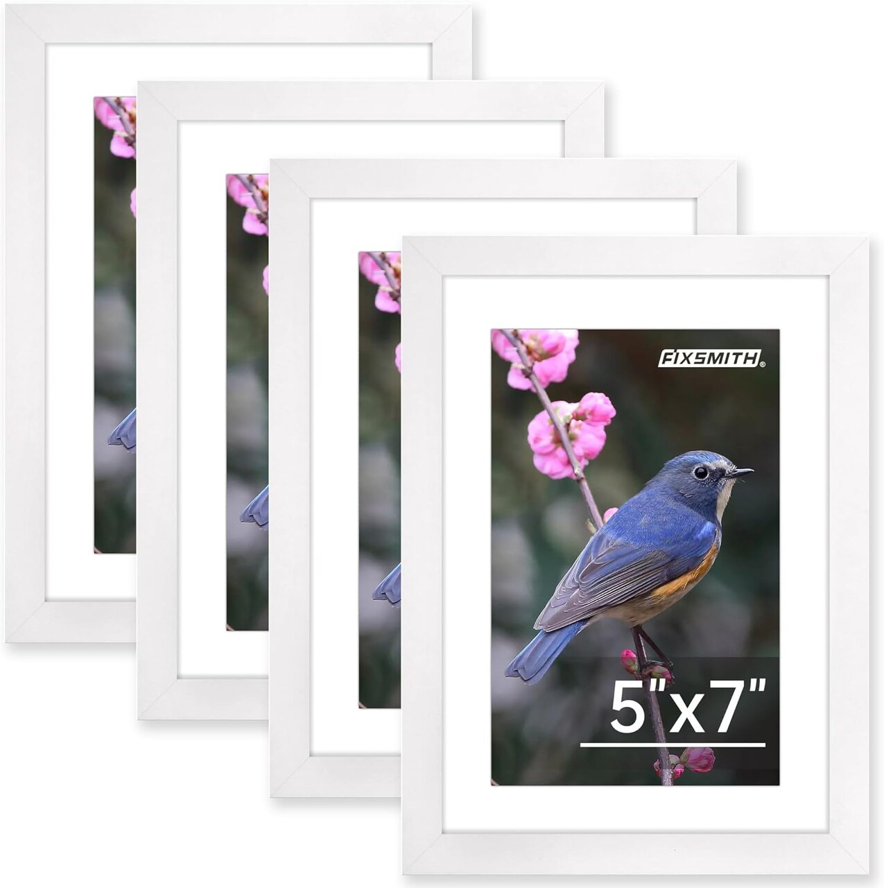 5x7 Picture Frame Set of 4 – White Photo Frames with HD Plexiglass, Display 4x6 Photos with Mat or 5x7 Without Mat – Wall Mount & Tabletop Gallery Frames for Home, Office & Collage Decor
